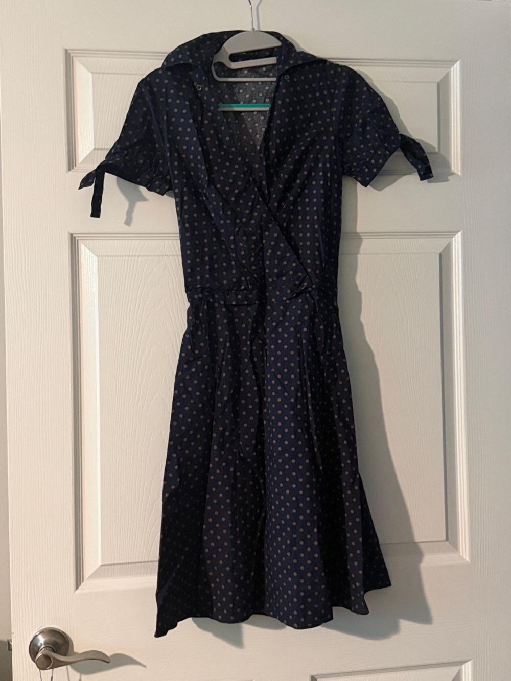 BCBGMaxAzria Navy Polka Dot Wrap Midi Dress